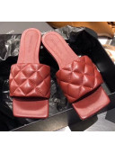 Bottega Veneta Quilted Leather Square Toe Flat Slides Padded Sandals Burgundy 2020