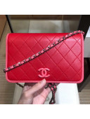 Chanel Contrasting Trim Quilted Lambskin Flap Wallet on Chain WOC AP0059 Red/Pink 2019