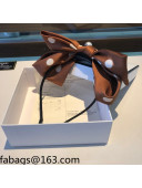 Chanel Silk Dotted Bow Heaband Brown 2021