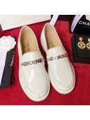 Chanel Shiny Leather CAHNEL Charm Loafers White 2021