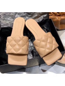 Bottega Veneta Quilted Leather Square Toe Flat Slides Padded Sandals Beige 2020