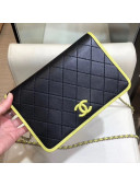 Chanel Contrasting Trim Quilted Lambskin Flap Wallet on Chain WOC AP0059 Black 2019