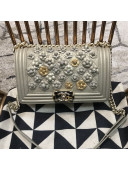 Chanel Camellia Large Boy Flap Bag A67085 Light Gray/Gold 2019