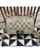 Chanel Camellia Small Boy Flap Bag A67085 Light Gray/Gold 2019