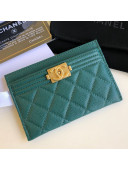 Chanel Quilted Grained Leather Boy Card Holder Green