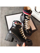 Gucci Leather Short Platform Boot with Sylvie Web 481156 Black 2019