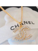 Chanel Crystal CC Pendant Necklace Gold 2020