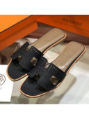 Hermes Santorini Epsom Calfskin Cut-out Classic H Flat Slide Sandals Black 2021 02