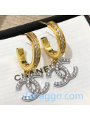 Chanel Crystal Pendant Hoop Short Earrings Silver/Gold 2020