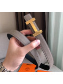 Hermes Width 2.4cm Grained Epsom Calfskin Reversible Belt Grey/Gold 2020