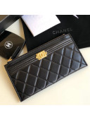 Chanel Large Quilted Smooth Lambskin Zip Boy Card Holder Black/Gold