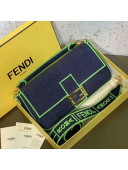 Fendi Baguette Large Denim Flap Bag Dark Blue/Neon Green 2019