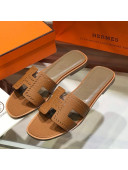 Hermes Santorini Epsom Calfskin Cut-out Classic H Flat Slide Sandals Brown 2021 03