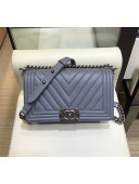 Chanel Chevron Grained Calfskin Medium Boy Flap Bag A67085 Dusty Blue/Silver 2019
