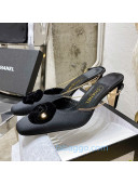 Chanel Silk Slingback Pumpa with Camellia and Chain Charm G369126 Black 2020