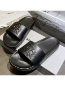 Balenciaga Leather Ox Flat Slide Sandals Black 2021 (For Women and Men)