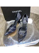 Chanel Vintage Signature Silk Pumps with Circle CC Charm 70mm 20101904 Navy Blue 2020