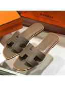 Hermes Santorini Epsom Calfskin Cut-out Classic H Flat Slide Sandals Elephant Grey 2021 13