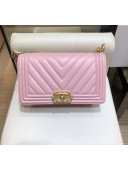 Chanel Chevron Grained Calfskin Medium Boy Flap Bag A67086 Pink/Gold 2019