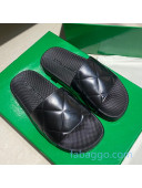 Bottega Veneta BV Quilted Leather Flat Slide Sandals Black 2020