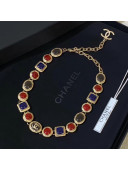 Chanel Resin Stone Choker Necklace Burgundy/Blue AB2983 2019