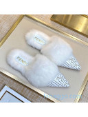 Fendi FF Calfskin Fur Flat Slippers Mules White 2020