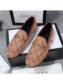 Gucci Jordaan Horsebit GG Canvas Flat Loafers Beige/Brick Red 2020