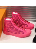 Louis Vuitton Luxembourg Monogram Embroidered High-top Sneakers Neon Pink 2019 (For Women and Men)
