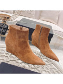Chanel Suede Wedge Ankle Boots 7.5cm Brown 2021
