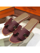 Hermes Santorini Epsom Calfskin Cut-out Classic H Flat Slide Sandals Burgundy 2021 20