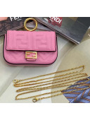 Fendi NANO BAGUETTE Charm Bag in FF Leather Pink 2020