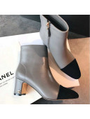 Chanel Calfskin & Grosgrain CC Heeled Ankle Boots 7cm Gray 2021