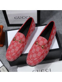 Gucci Jordaan Horsebit GG Canvas Flat Loafers Bright Red 2020
