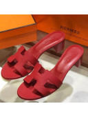 Hermes Santorini Epsom Calfskin Classic H Heeled Slide Sandals 