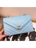 Chanel Chevron Calfskin Chain Flap Bag AS0027 Light Blue 2019