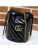 Gucci GG Diagonal Marmont Leather Mini Bucket Bag 575163 Black/Red 2019