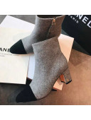 Chanel Tweed & Grosgrain CC Heeled Ankle Boots 7cm Gray 2021