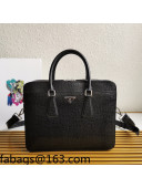 Prada Men's Ostrich Embossed Leather Business Briefcase Bag 2VE366 Black 2021