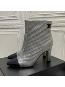 Chanel Embossed Calfskin & Grosgrain Ankle Boots 7.5cm Silver 2021