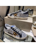 Golden Goose Super-Star Sneakers in Silver Glitter and Black Leather With Leopard Print Star 2021