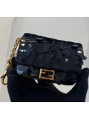 Fendi NANO BAGUETTE Charm Bag in Black Sequin 2020