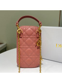 Dior Lady Dior Phone Holder in Pink Cannage Lambskin 2021