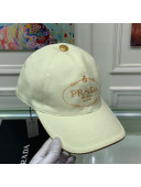 Prada Canvas Baseball Hat with Gold Logo Embroidery White 2020