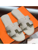 Hermes Santorini Epsom Calfskin Classic H Flat Slide Sandals White 2021 34