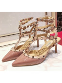 Valentino Patent Calfskin Rockstud Ankle Strap With 6.5cm Heel Pink 02