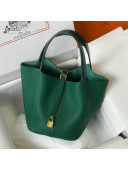 Hermes Touch Picotin Bag 22cm with Crocodile Embossed Leather Top Handle Green/Gold 2020