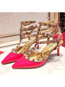 Valentino Patent Calfskin Rockstud Ankle Strap With 6.5cm Heel Rosy