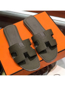 Hermes Santorini Epsom Calfskin Classic H Flat Slide Sandals Grey 2021 35
