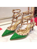 Valentino Patent Calfskin Rockstud Ankle Strap With 6.5cm Heel Green