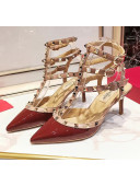 Valentino Patent Calfskin Rockstud Ankle Strap With 6.5cm Heel Burgundy